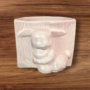 Pink Ceramic Bunny Planter Or Utensil Holder With Textured Design Easter  5" vtg